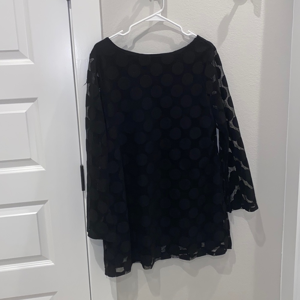 EUC Macy’s Style & Co. Brand Mod Modern Bell Sleeve Dot Black Dress Sheer LBD L